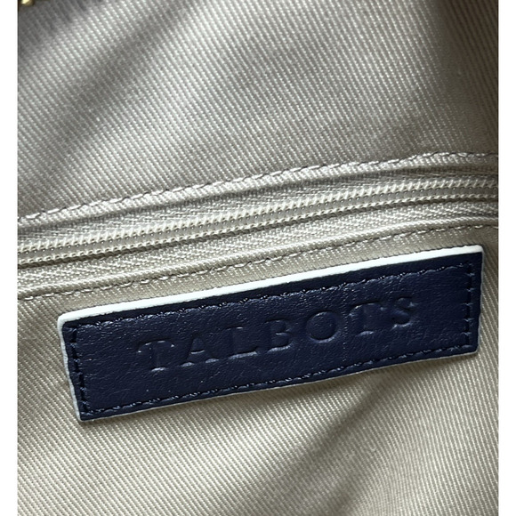 Talbots Crossbody Leather Tote Shoulder Bag Navy Blue Handbag Purse Bow Zip Top - Picture 9 of 9